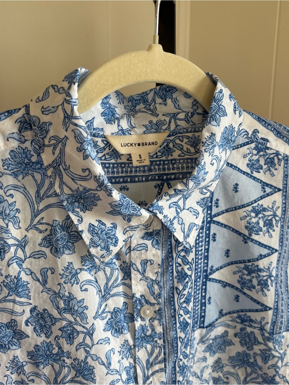 Lucky Brand Blue Floral Button Up Shirt Long Sleeve Womens S Cotton NWT Coastal